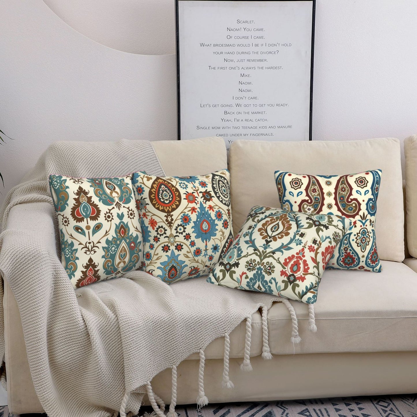 HOSTECCO Ethnic Throw Pillow Covers 18x18 inch Set of 4 Kilim Turkish Aztec Style Pillow Cases Paisley Tribal Decorative Cushion Covers for Sofa Couch