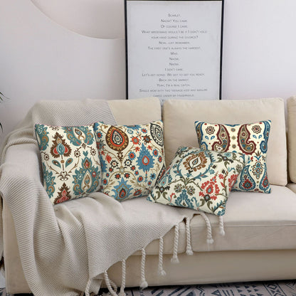 HOSTECCO Ethnic Throw Pillow Covers 18x18 inch Set of 4 Kilim Turkish Aztec Style Pillow Cases Paisley Tribal Decorative Cushion Covers for Sofa Couch