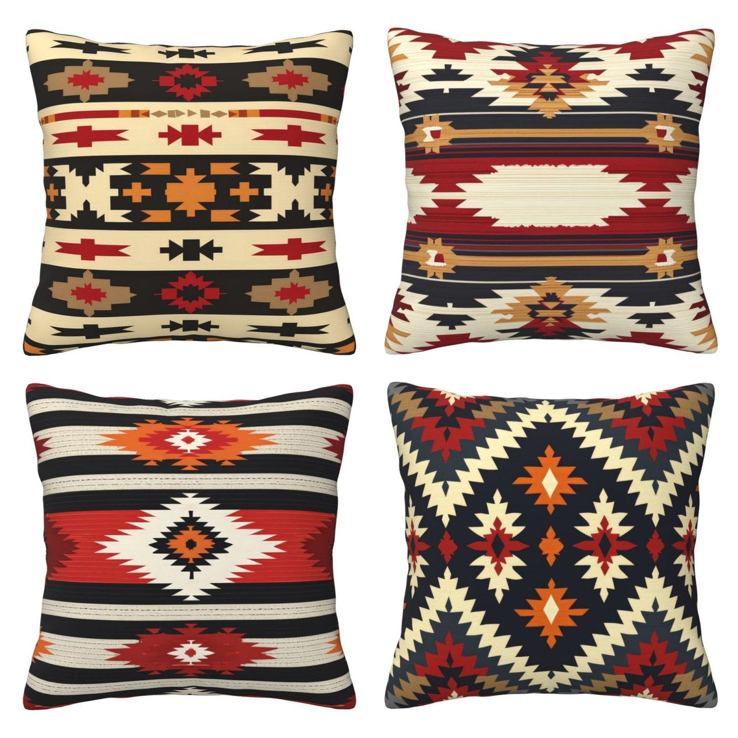 HOSTECCO Ethnic Throw Pillow Covers 18x18 inch Set of 4 Kilim Turkish Aztec Style Pillow Cases Paisley Tribal Decorative Cushion Covers for Sofa Couch