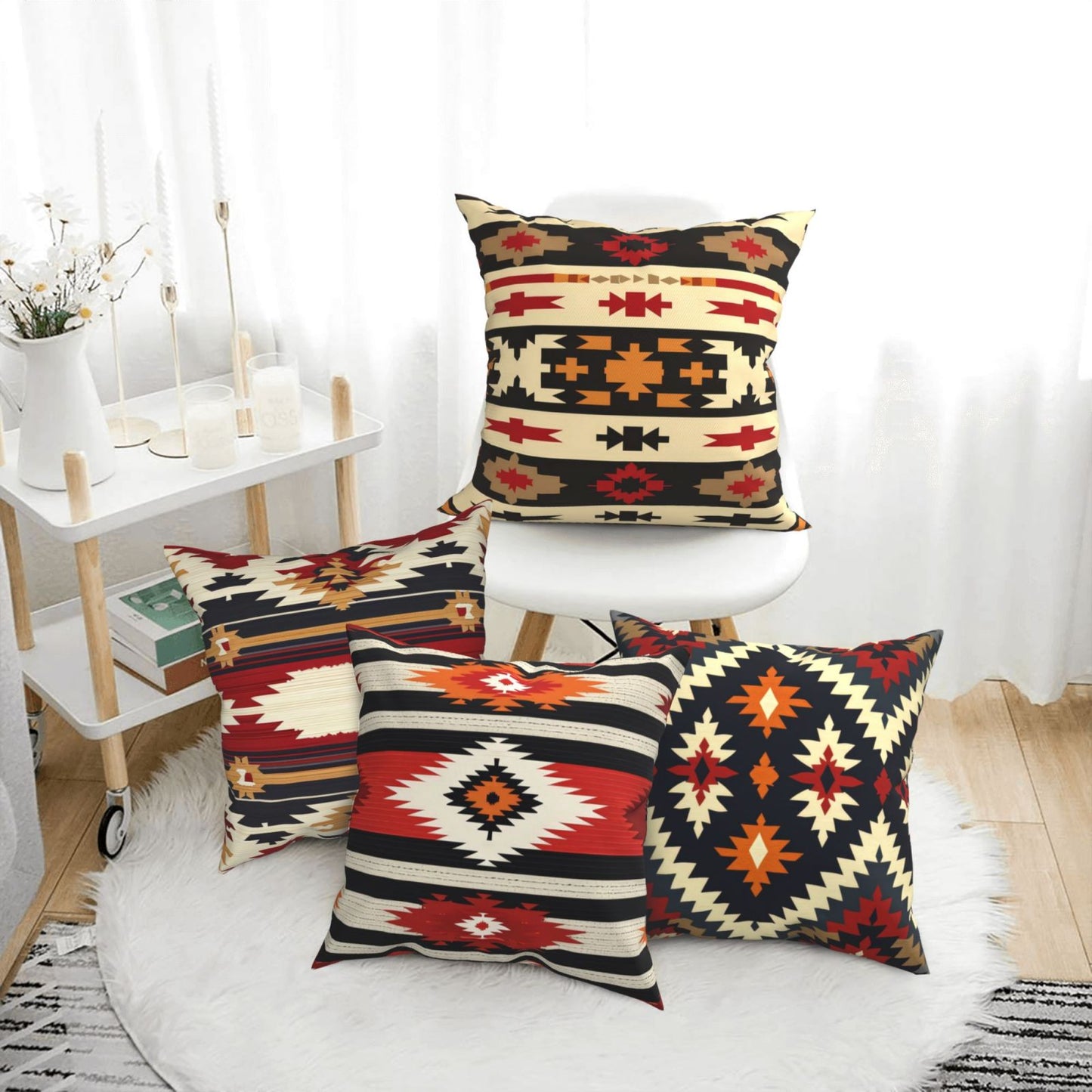 HOSTECCO Ethnic Throw Pillow Covers 18x18 inch Set of 4 Kilim Turkish Aztec Style Pillow Cases Paisley Tribal Decorative Cushion Covers for Sofa Couch