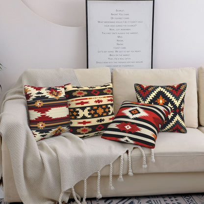 HOSTECCO Ethnic Throw Pillow Covers 18x18 inch Set of 4 Kilim Turkish Aztec Style Pillow Cases Paisley Tribal Decorative Cushion Covers for Sofa Couch