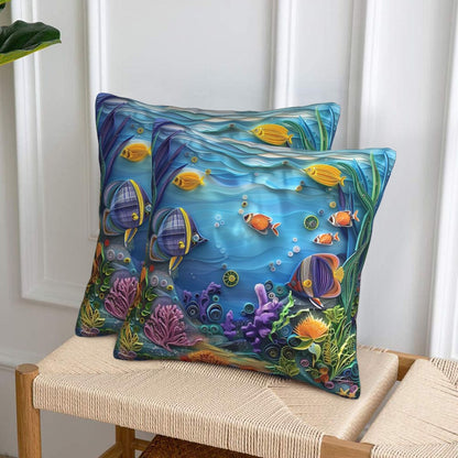 HOSTECCO Sea Throw Pillow Covers 18x18 inch Set of 2 Coastal Marine Pillow Cases Coral Fish Decorative Cushion Covers for Sofa Couch