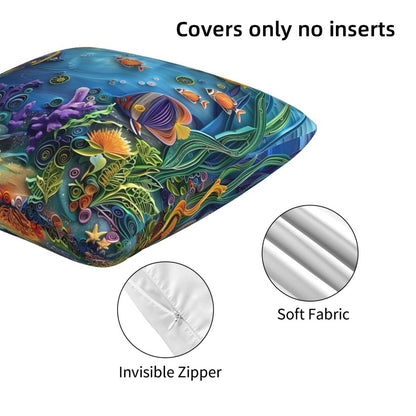 HOSTECCO Sea Throw Pillow Covers 18x18 inch Set of 2 Coastal Marine Pillow Cases Coral Fish Decorative Cushion Covers for Sofa Couch