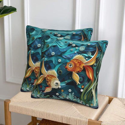 HOSTECCO Sea Throw Pillow Covers 18x18 inch Set of 2 Coastal Marine Pillow Cases Coral Fish Decorative Cushion Covers for Sofa Couch