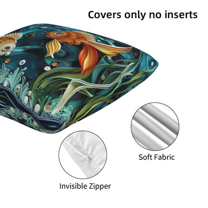 HOSTECCO Sea Throw Pillow Covers 18x18 inch Set of 2 Coastal Marine Pillow Cases Coral Fish Decorative Cushion Covers for Sofa Couch