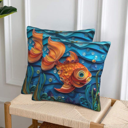 HOSTECCO Sea Throw Pillow Covers 18x18 inch Set of 2 Coastal Marine Pillow Cases Coral Fish Decorative Cushion Covers for Sofa Couch