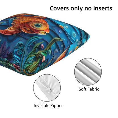 HOSTECCO Sea Throw Pillow Covers 18x18 inch Set of 2 Coastal Marine Pillow Cases Coral Fish Decorative Cushion Covers for Sofa Couch