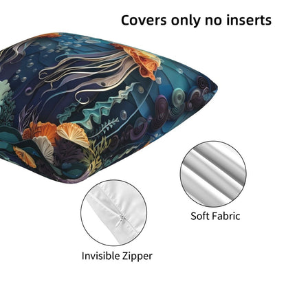 HOSTECCO Sea Throw Pillow Covers 18x18 inch Set of 2 Coastal Marine Pillow Cases Coral Fish Decorative Cushion Covers for Sofa Couch