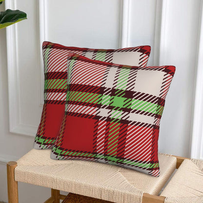 HOSTECCO Red and Green Throw Pillow Covers 18x18 inch Set of 2 Christmas Plaid Pillow Cases Xmas Winter Decorative Cushion Covers for Sofa Couch
