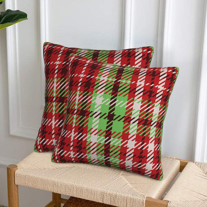 HOSTECCO Red and Green Throw Pillow Covers 18x18 inch Set of 2 Christmas Plaid Pillow Cases Xmas Winter Decorative Cushion Covers for Sofa Couch
