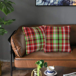 Plaid throw pillow covers 18x18 Set of 2 for sofa couch and living room decor