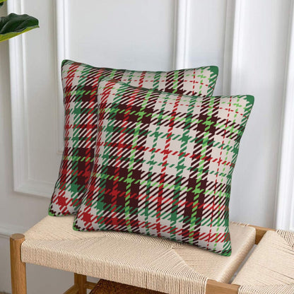 HOSTECCO Red and Green Throw Pillow Covers 18x18 inch Set of 2 Christmas Plaid Pillow Cases Xmas Winter Decorative Cushion Covers for Sofa Couch