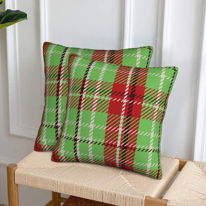 HOSTECCO Red and Green Throw Pillow Covers 18x18 inch Set of 2 Christmas Plaid Pillow Cases Xmas Winter Decorative Cushion Covers for Sofa Couch