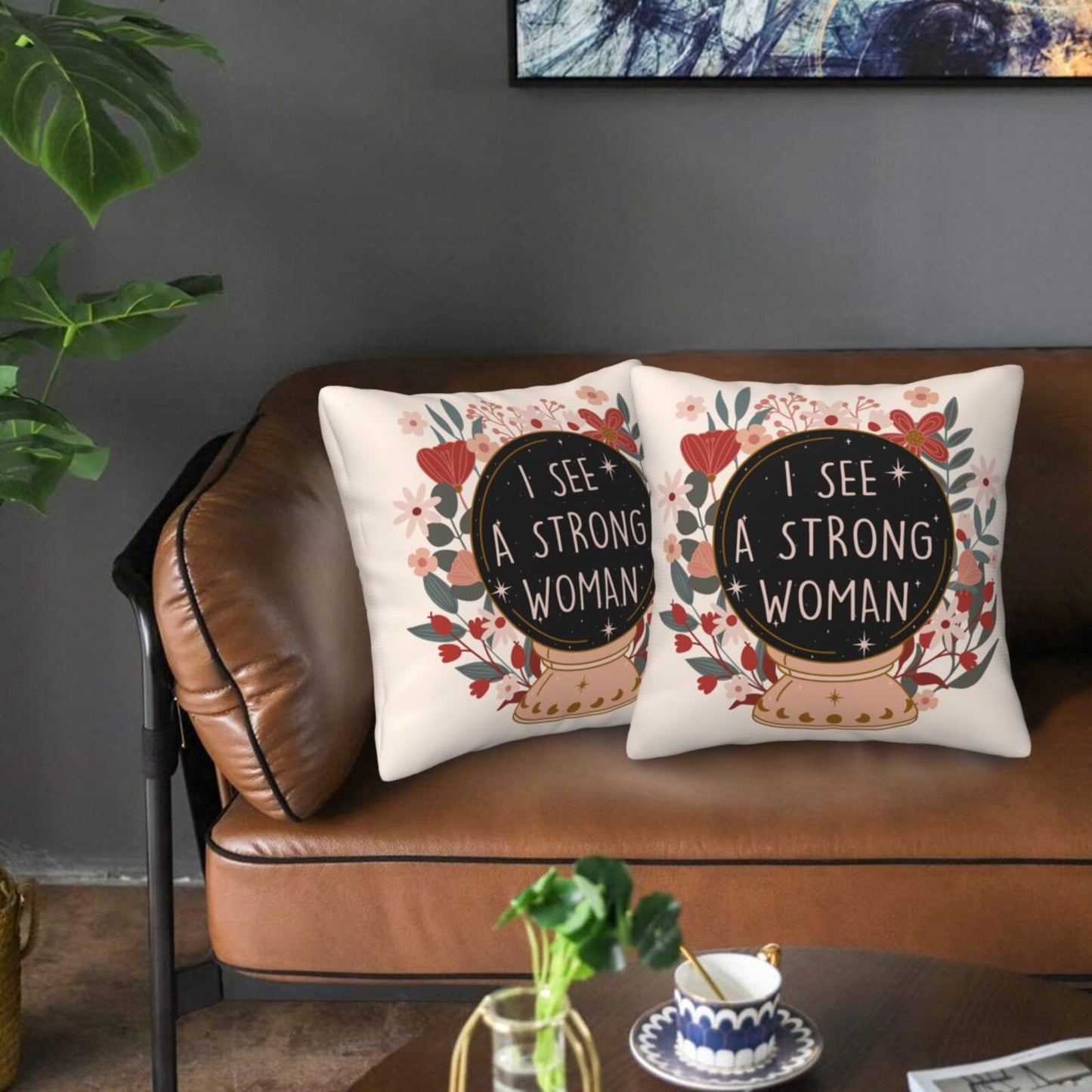 HOSTECCO Motivational Throw Pillow Covers 18x18 inch Set of 2 Inspirational Strong Woman Pillow Cases Positive Gifts for Women Girls Sisters Friends