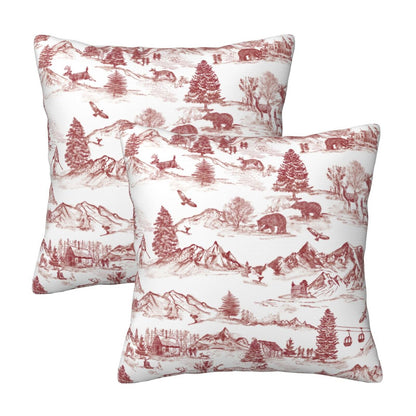 Christmas Toile Throw Pillow Covers 18x18 inch Set of 2 Red Winter Decorative Cushion Covers