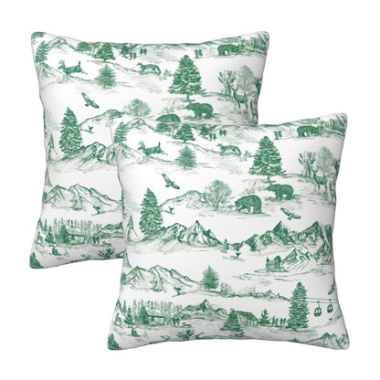 Christmas Toile Throw Pillow Covers 18x18 inch Set of 2 Red Winter Decorative Cushion Covers
