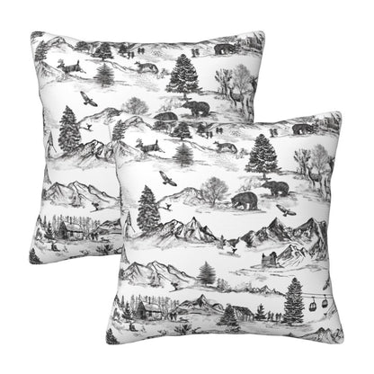 Christmas Toile Throw Pillow Covers 18x18 inch Set of 2 Red Winter Decorative Cushion Covers