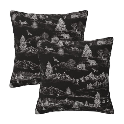 Christmas Toile Throw Pillow Covers 18x18 inch Set of 2 Red Winter Decorative Cushion Covers