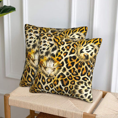 HOSTECCO Leopard Print Throw Pillow Covers 18x18 inch Set of 2 Cheetah Pillow Cases Animal Style Decorative Cushion Covers for Sofa Bed