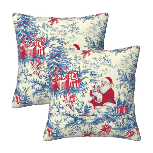 Christmas Toile Throw Pillow Covers 18x18 inch Set of 2 Xmas Santa Claus Decorative Cushion Covers