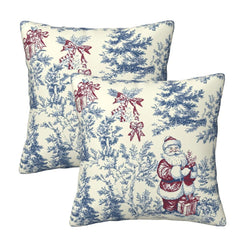 Set of two Christmas velvet pillow covers with blue Santa and sleigh scenes