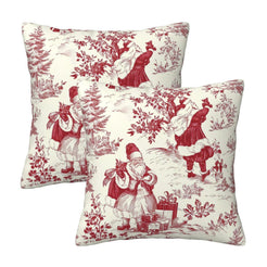Set of two Christmas velvet pillow covers with red children in a winter forest