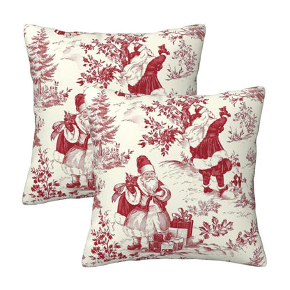 Christmas Toile Throw Pillow Covers 18x18 inch Set of 2 Xmas Santa Claus Decorative Cushion Covers