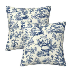 Set of two Christmas velvet pillow covers with blue Santa countryside scenes