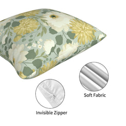 Hidden zipper and soft fabric detail on a sage white-flower pillow cover