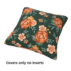 Green rose floral short-pile plush pillow cover shown without an insert