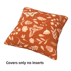 Rust botanical short-pile plush pillow cover shown without an insert