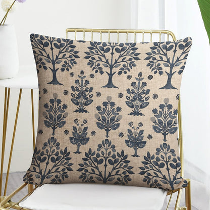 HOSTECCO Block Print Throw Pillow Covers 18x18 inch Set of 2 Blue Floral Botanical Pillow Cases Vintage Flowers Decorative Cushion Covers for Sofa Couch