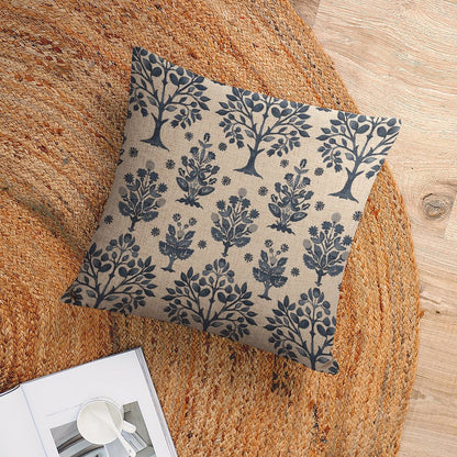 HOSTECCO Block Print Throw Pillow Covers 18x18 inch Set of 2 Blue Floral Botanical Pillow Cases Vintage Flowers Decorative Cushion Covers for Sofa Couch