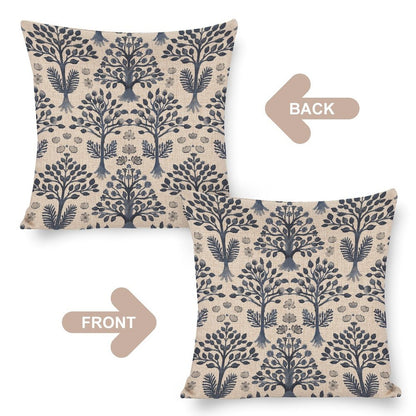 HOSTECCO Block Print Throw Pillow Covers 18x18 inch Set of 2 Blue Floral Botanical Pillow Cases Vintage Flowers Decorative Cushion Covers for Sofa Couch