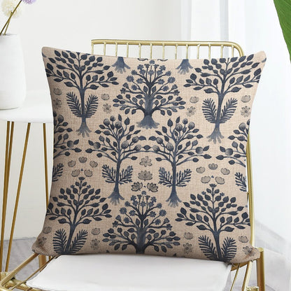 HOSTECCO Block Print Throw Pillow Covers 18x18 inch Set of 2 Blue Floral Botanical Pillow Cases Vintage Flowers Decorative Cushion Covers for Sofa Couch