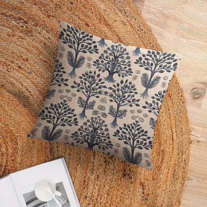 HOSTECCO Block Print Throw Pillow Covers 18x18 inch Set of 2 Blue Floral Botanical Pillow Cases Vintage Flowers Decorative Cushion Covers for Sofa Couch