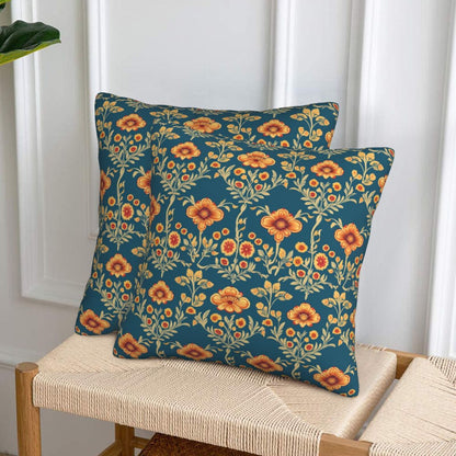 HOSTECCO Ethnic Floral Throw Pillow Covers 18x18 inch Set of 2 Flowers Pillow Cases Vintage Damask Tapestry Decorative Cushion Covers for Sofa Couch