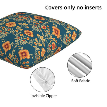 HOSTECCO Ethnic Floral Throw Pillow Covers 18x18 inch Set of 2 Flowers Pillow Cases Vintage Damask Tapestry Decorative Cushion Covers for Sofa Couch