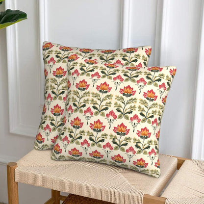 HOSTECCO Ethnic Floral Throw Pillow Covers 18x18 inch Set of 2 Flowers Pillow Cases Vintage Damask Tapestry Decorative Cushion Covers for Sofa Couch