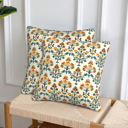 HOSTECCO Ethnic Floral Throw Pillow Covers 18x18 inch Set of 2 Flowers Pillow Cases Vintage Damask Tapestry Decorative Cushion Covers for Sofa Couch