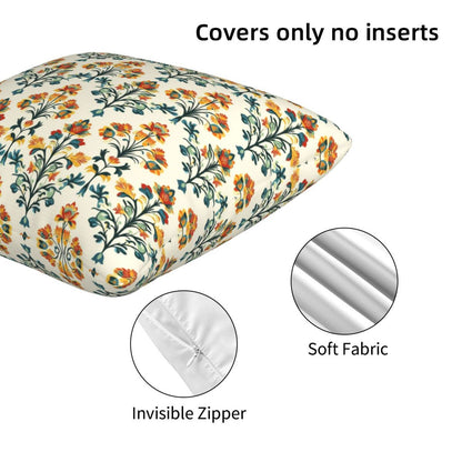 HOSTECCO Ethnic Floral Throw Pillow Covers 18x18 inch Set of 2 Flowers Pillow Cases Vintage Damask Tapestry Decorative Cushion Covers for Sofa Couch