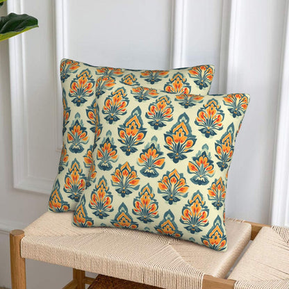 HOSTECCO Ethnic Floral Throw Pillow Covers 18x18 inch Set of 2 Flowers Pillow Cases Vintage Damask Tapestry Decorative Cushion Covers for Sofa Couch