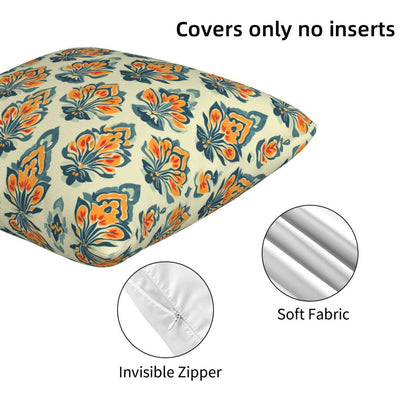 HOSTECCO Ethnic Floral Throw Pillow Covers 18x18 inch Set of 2 Flowers Pillow Cases Vintage Damask Tapestry Decorative Cushion Covers for Sofa Couch