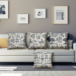 Toile throw pillow covers 18x18 Set of 4 for sofa couch and living room decor