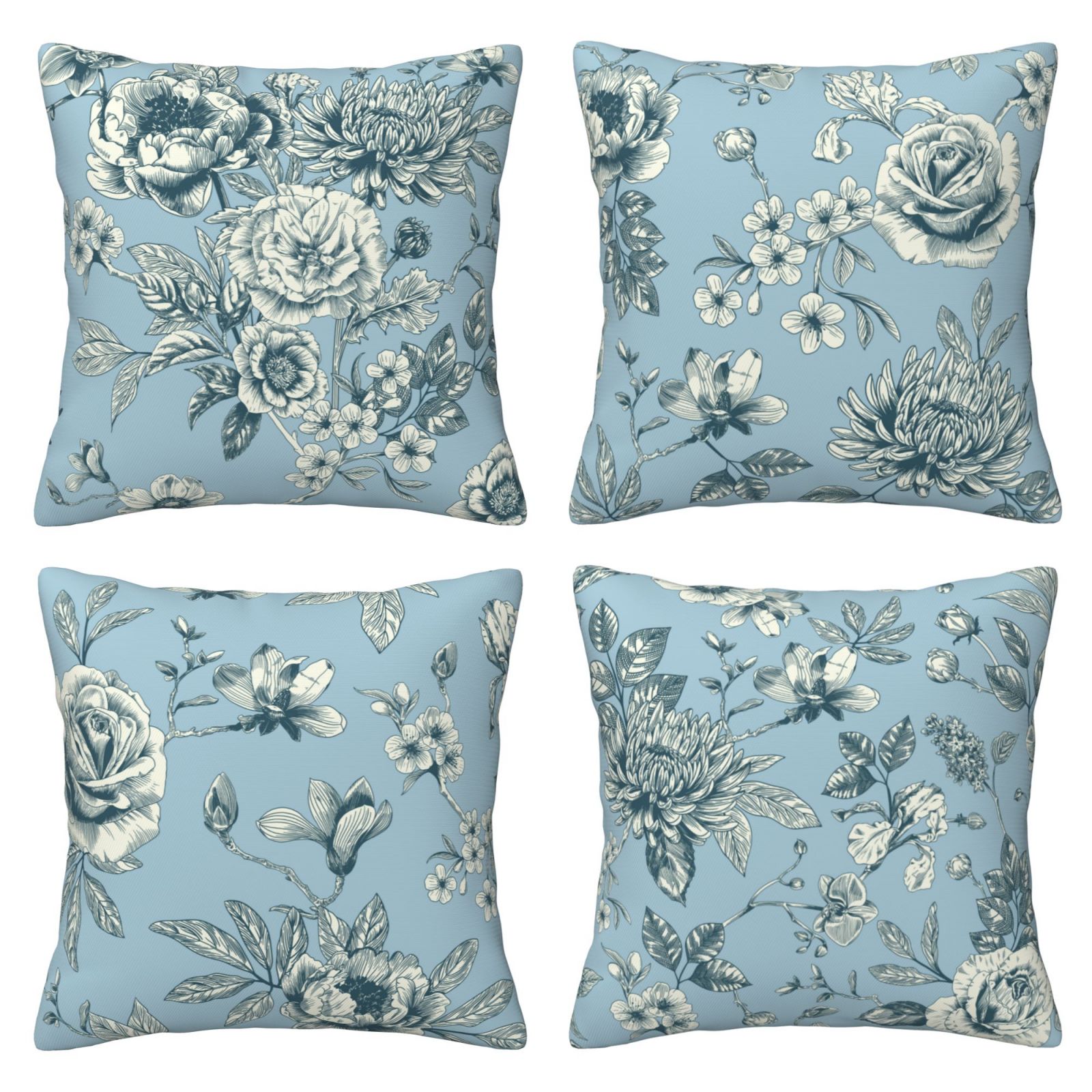 Set of 4 Toile Floral Pillow Covers - 18x18 Yellow Cushion Covers – HOSTECCO, image size:1600x1600