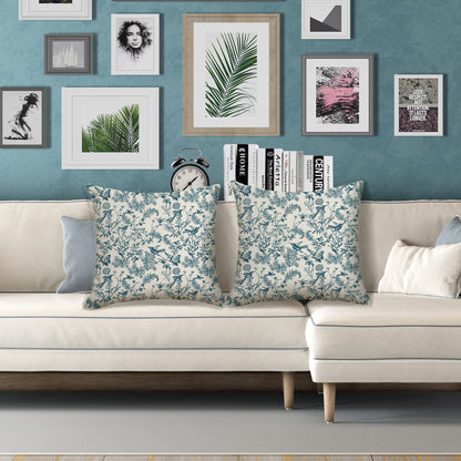 HOSTECCO Black Toile Floral Throw Pillow Covers 18x18 inch Set of 2 Hummingbird Botanical Pillow Cases Wildflower Farmhouse Decorative Cushion Covers for Sofa Couch