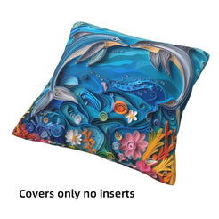 Dolphin and reef short-pile plush pillow cover shown without an insert