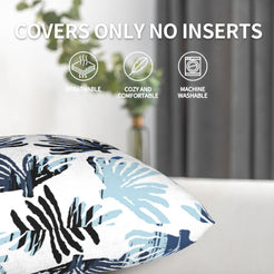 Velvet pillow cover with navy coral fronds on white, shown without an insert