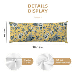 54-inch mustard yellow toile body pillow cover with zipper and soft fabric details