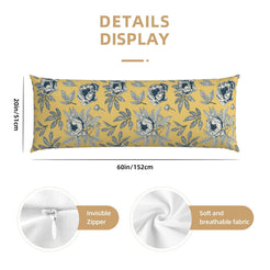 60-inch mustard body pillow cover with scattered blue flowers
